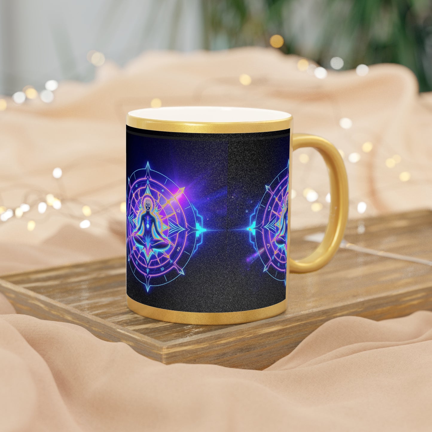 Spiritual Metallic Mug - Meditation Design, Cosmic Coffee Cup, Chakra Gift, Unique Tea Mug, Mindfulness Decor