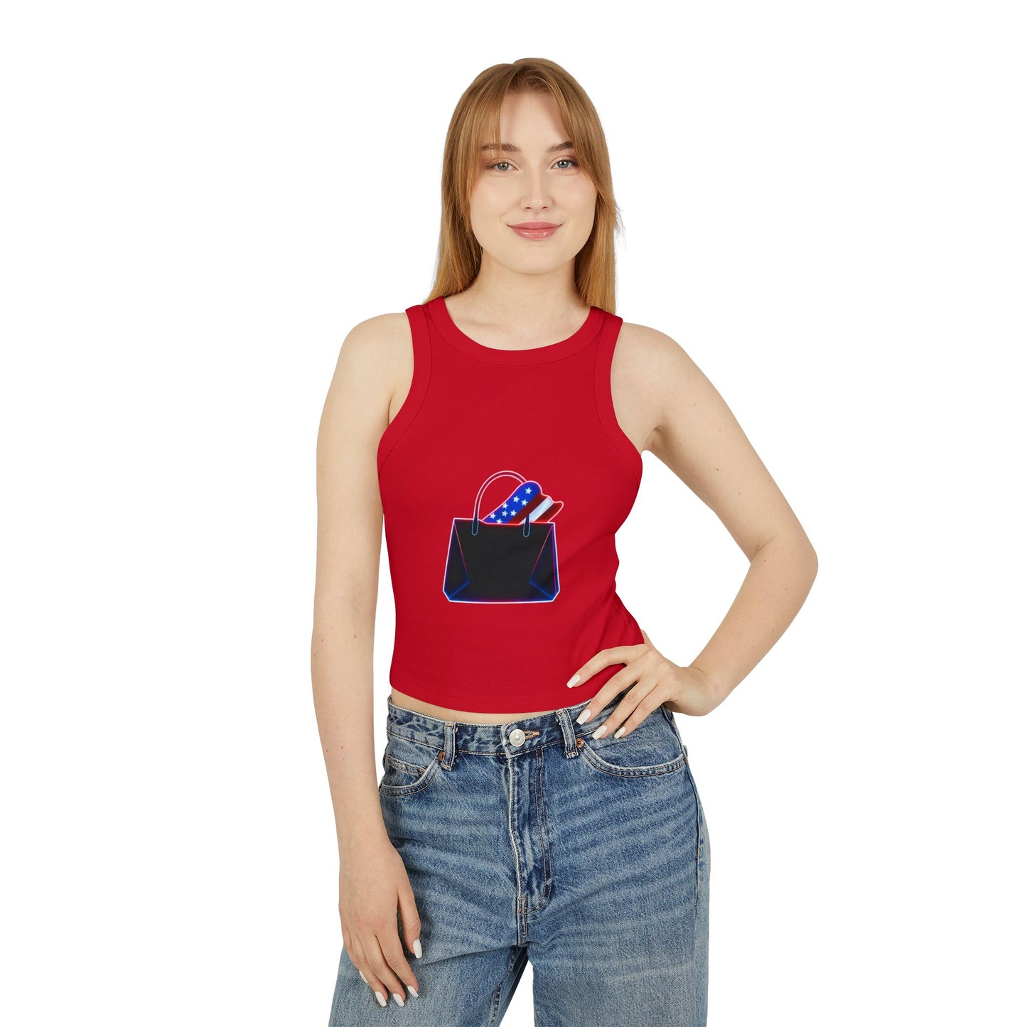 Patriotic Graphic Racerback Tank Top - Women's Summer Style, Independence Day Fashion, Concert Wear, Casual Chill