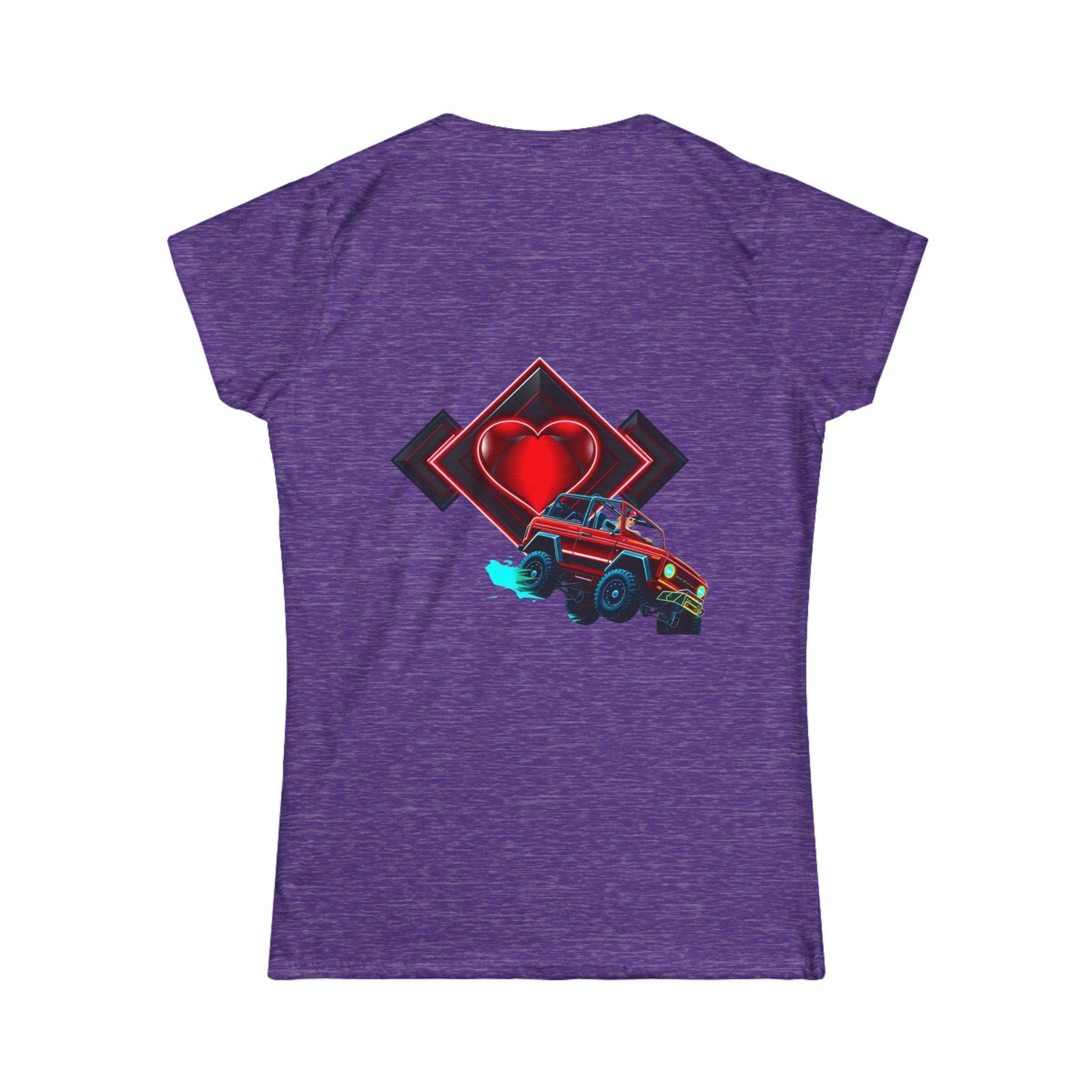 Retro Rally Women's Tee — Neon Muscle Car Graphic (Heart Back Print)