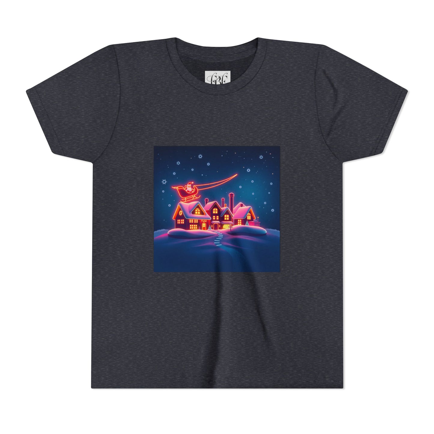 Neon Winter Village Youth Tee — Magical Snowy Night Kids T-Shirt