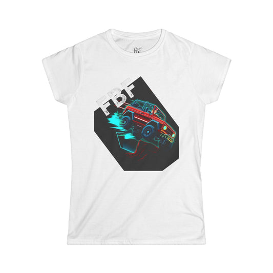 Retro Rally Women's Tee — Neon Muscle Car Graphic (Heart Back Print)