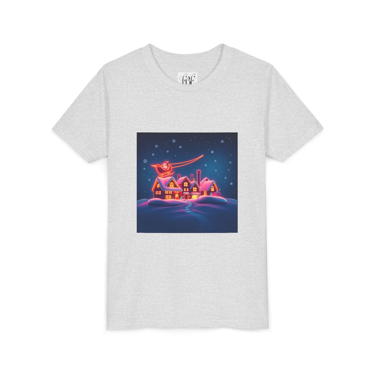 Neon Winter Village Youth Tee — Magical Snowy Night Kids T-Shirt