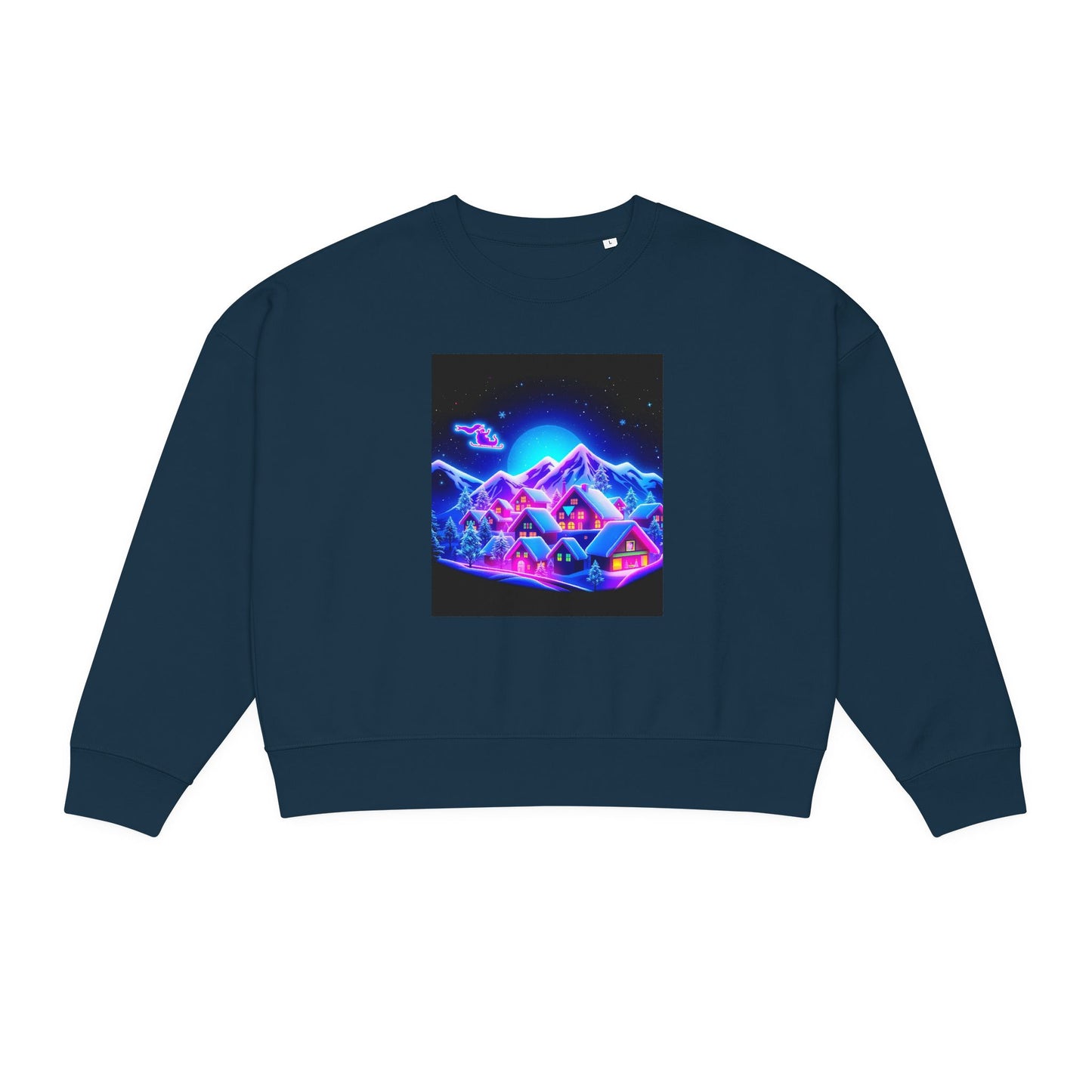 Alma Organic Crewneck Sweatshirt — Neon Retro Mountains Graphic