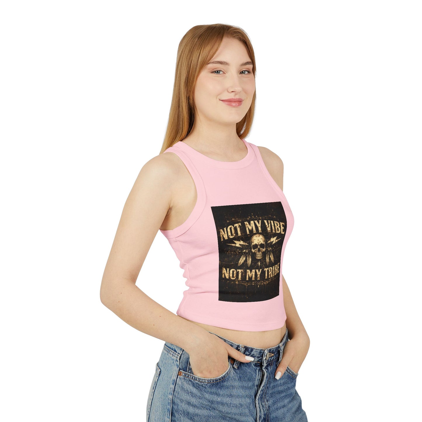 Not My Vibe Not My Tribe Skull Tank — Women's Edgy Graphic Racer Tank