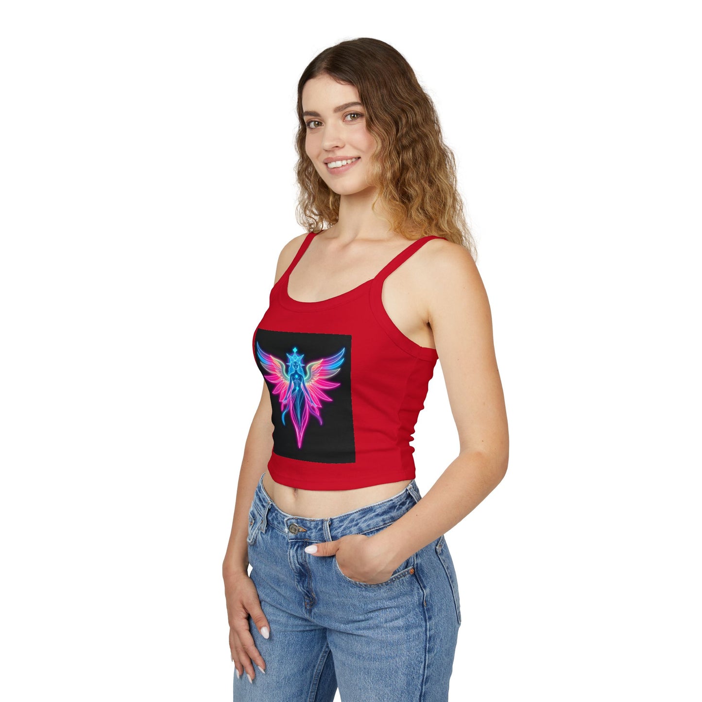 Neon Angel Graphic Spaghetti Strap Tank Top, Summer Shirt, Festival Wear, Bohemian Top, Trendy Casual Wear, Gift for Her