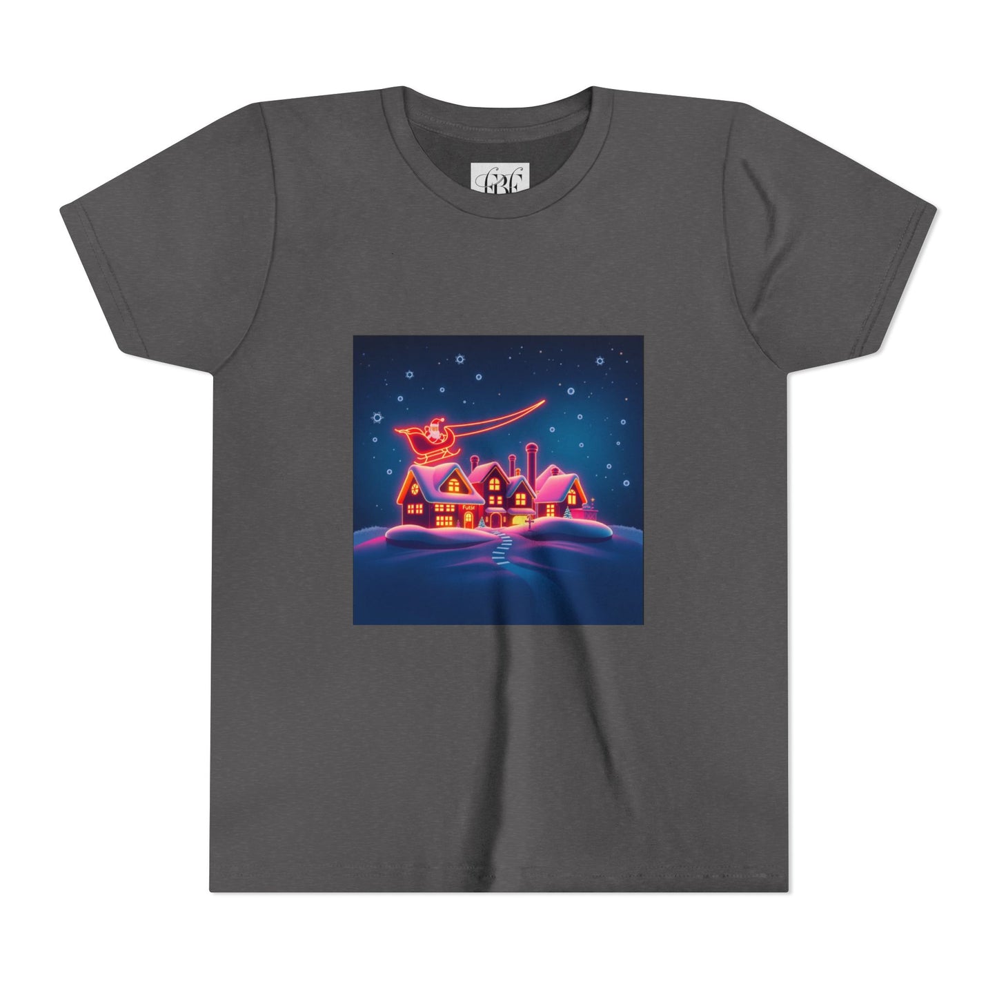 Neon Winter Village Youth Tee — Magical Snowy Night Kids T-Shirt