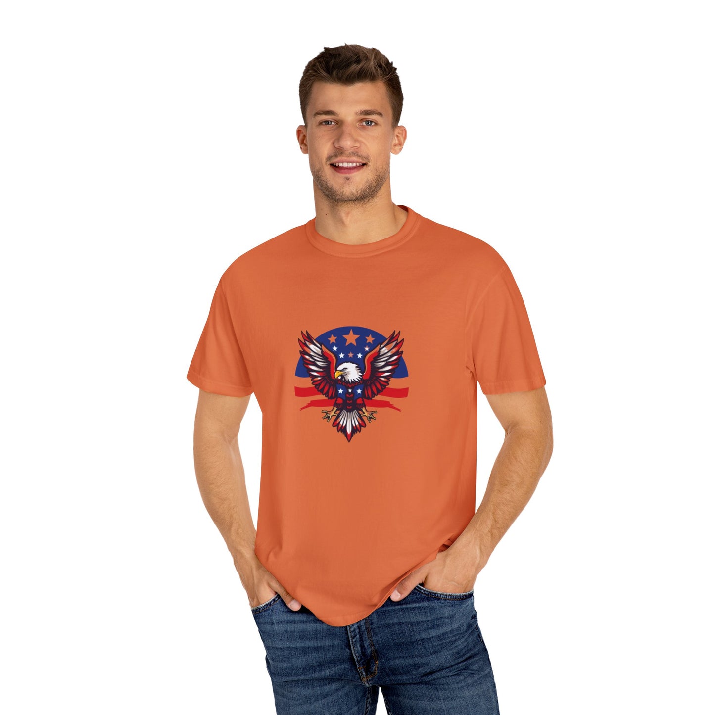 Patriotic T-Shirt with Eagle Graphic | Faith By Flag Tee, Unisex Apparel, Independence Day Shirt, Casual Wear, Gift for Veterans