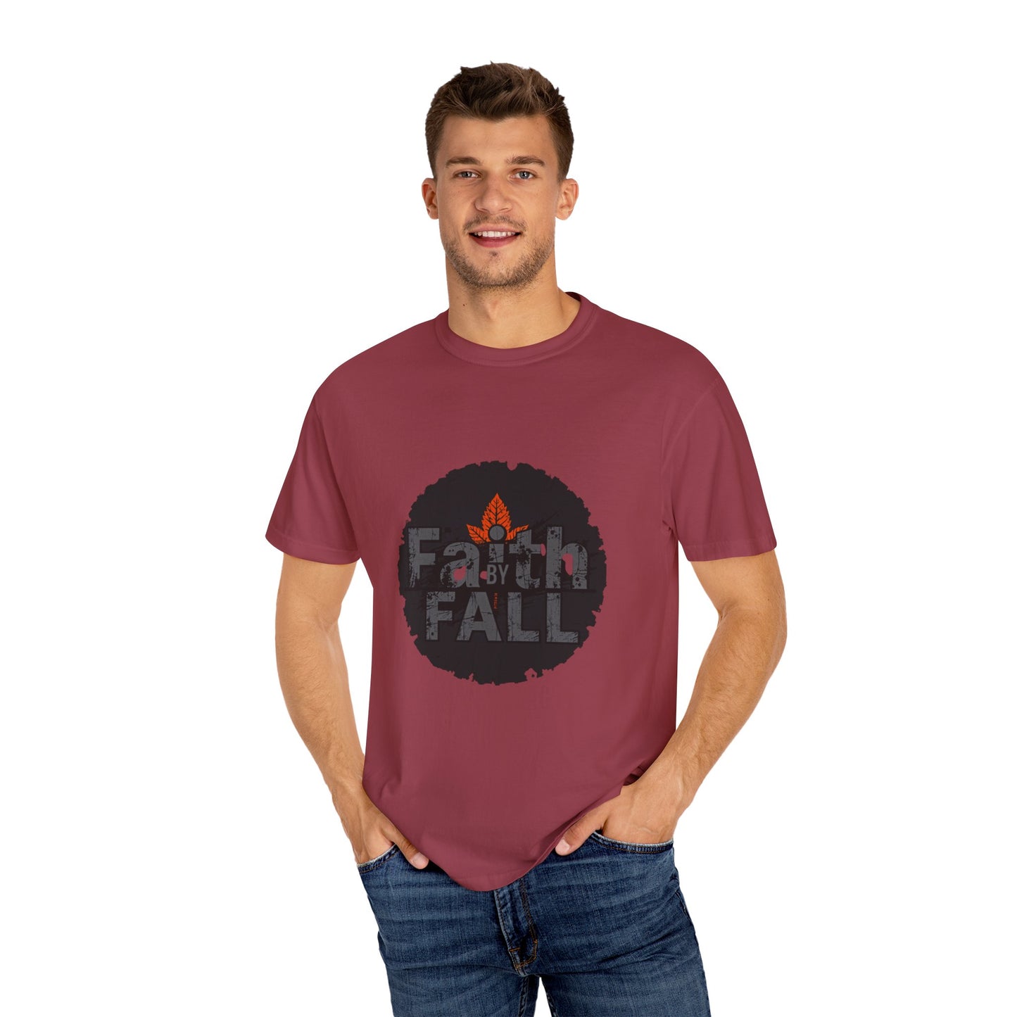 Faith by Fall Unisex Garment-Dyed T-Shirt, Cozy Casual Wear, Autumn Style Top, Inspirational Tee, Fall Fashion, Gift for Him/Her