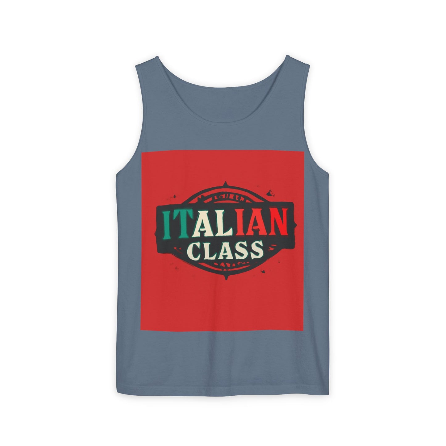 Italian Class Unisex Garment-Dyed Tank Top, Casual Summer Wear, Italian Heritage Gift, Foodie Apparel, Vacation Top
