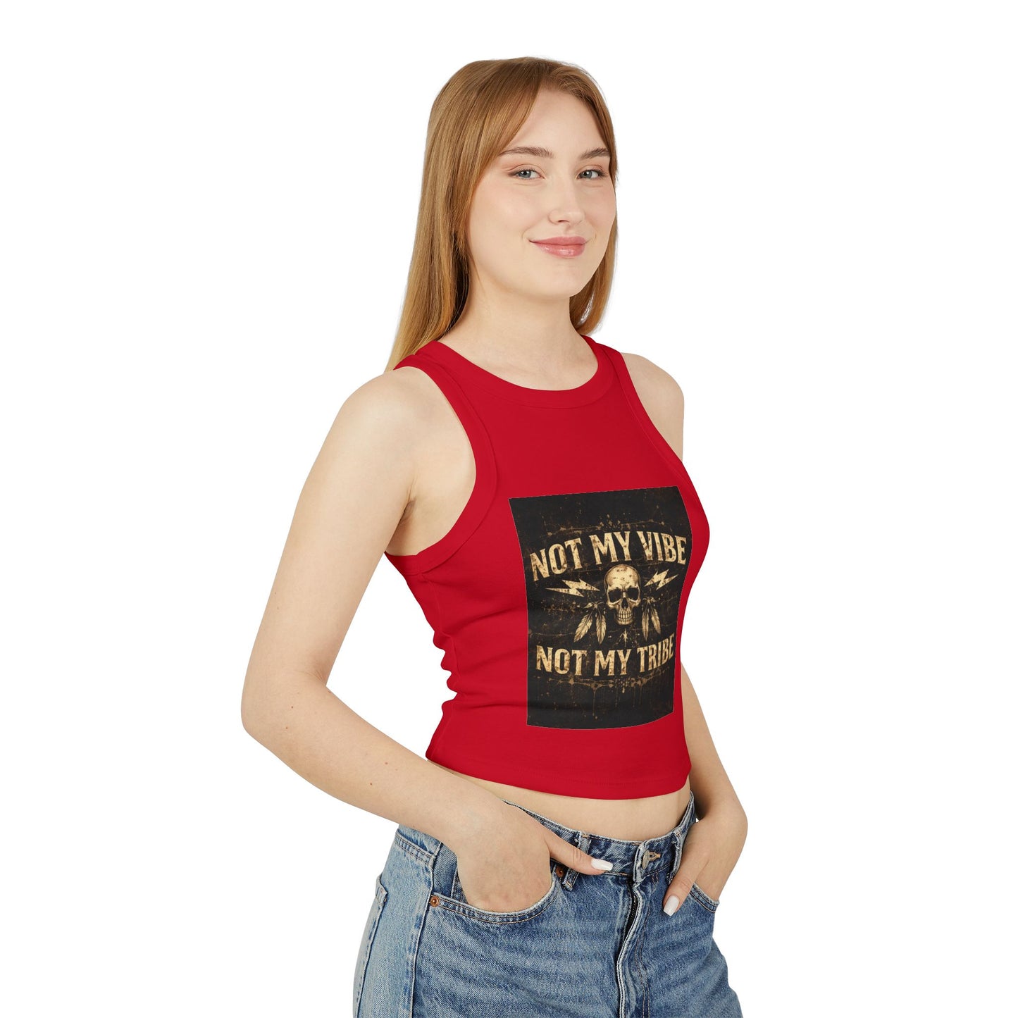 Not My Vibe Not My Tribe Skull Tank — Women's Edgy Graphic Racer Tank