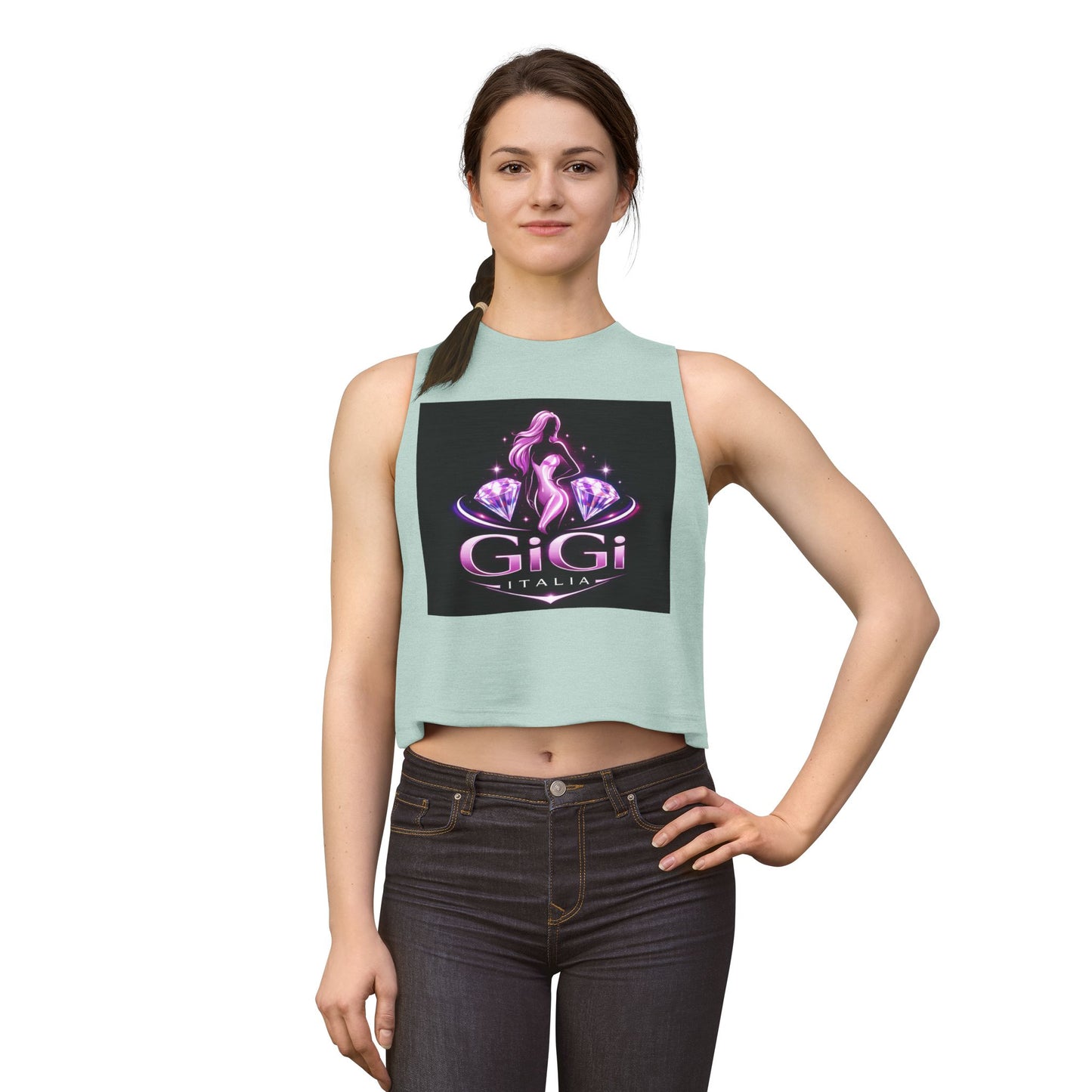 GiGi Italia Crop Top — Pink Glamour Silhouette Graphic
