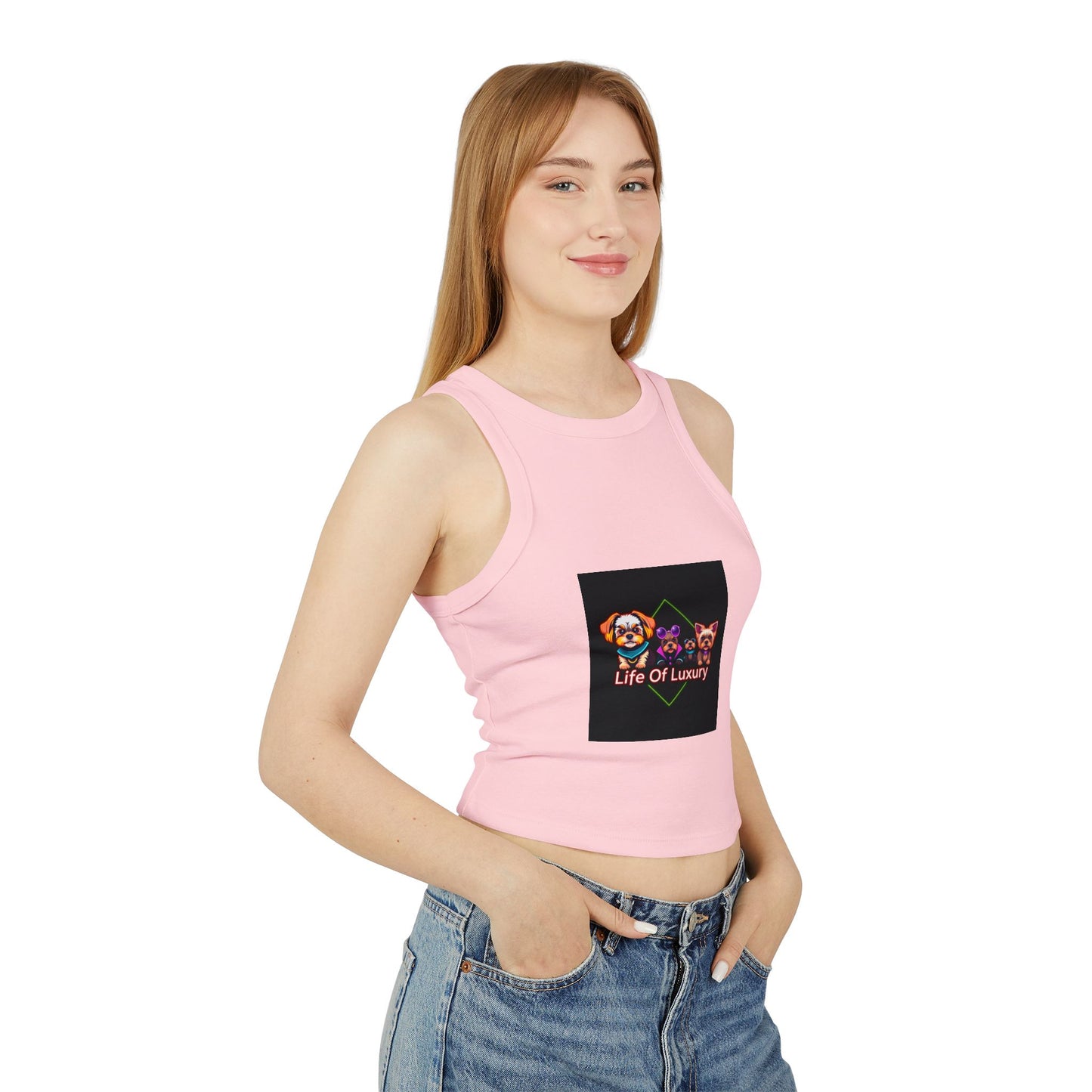 Life Of Luxury Dog-Themed Women's Micro Rib Racer Tank Top, Cute Pet Lover Apparel, Summer Fashion, Gift for Dog Moms, Casual Outfit