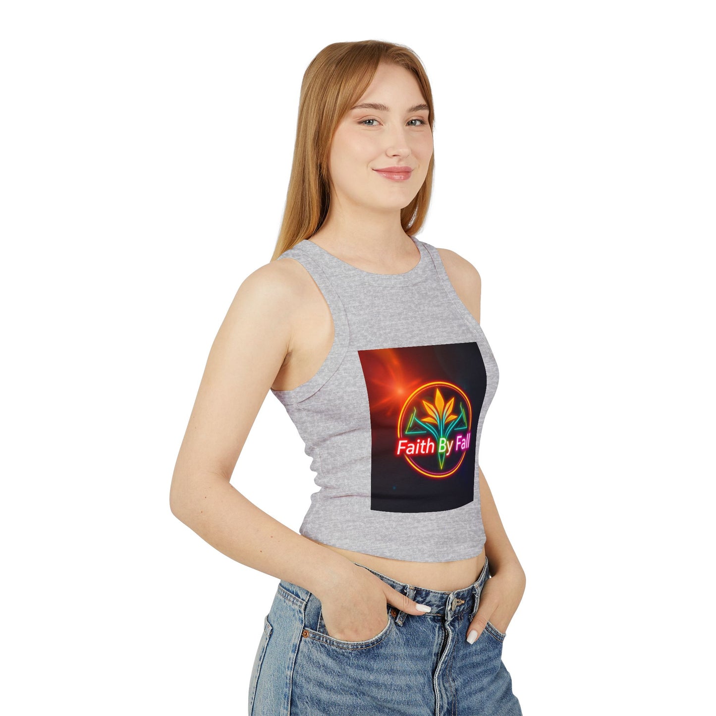Women's Faith By Fall Racer Tank Top | Crop Top for Summer, Casual Wear, Festival Fashion, Gift for Her, Inspirational Apparel