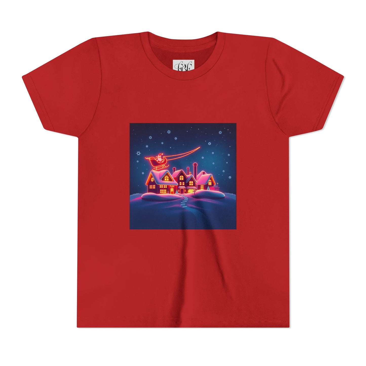 Neon Winter Village Youth Tee — Magical Snowy Night Kids T-Shirt
