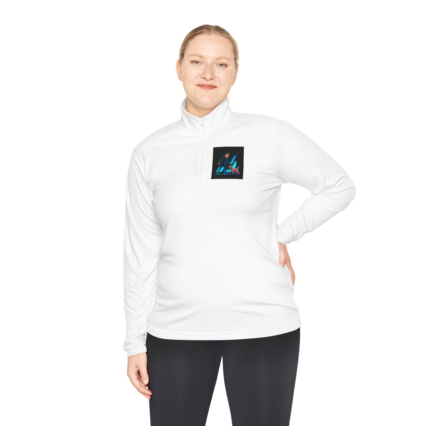 GiGi Logo Quarter-Zip Pullover — Neon Retro Dog Walker Design