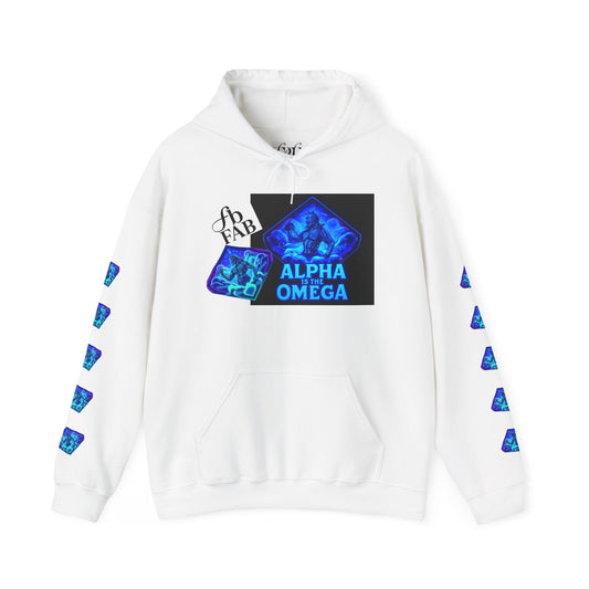 Alpha is the Omega Graphic Hoodie — Blue Retro Logo Pullover