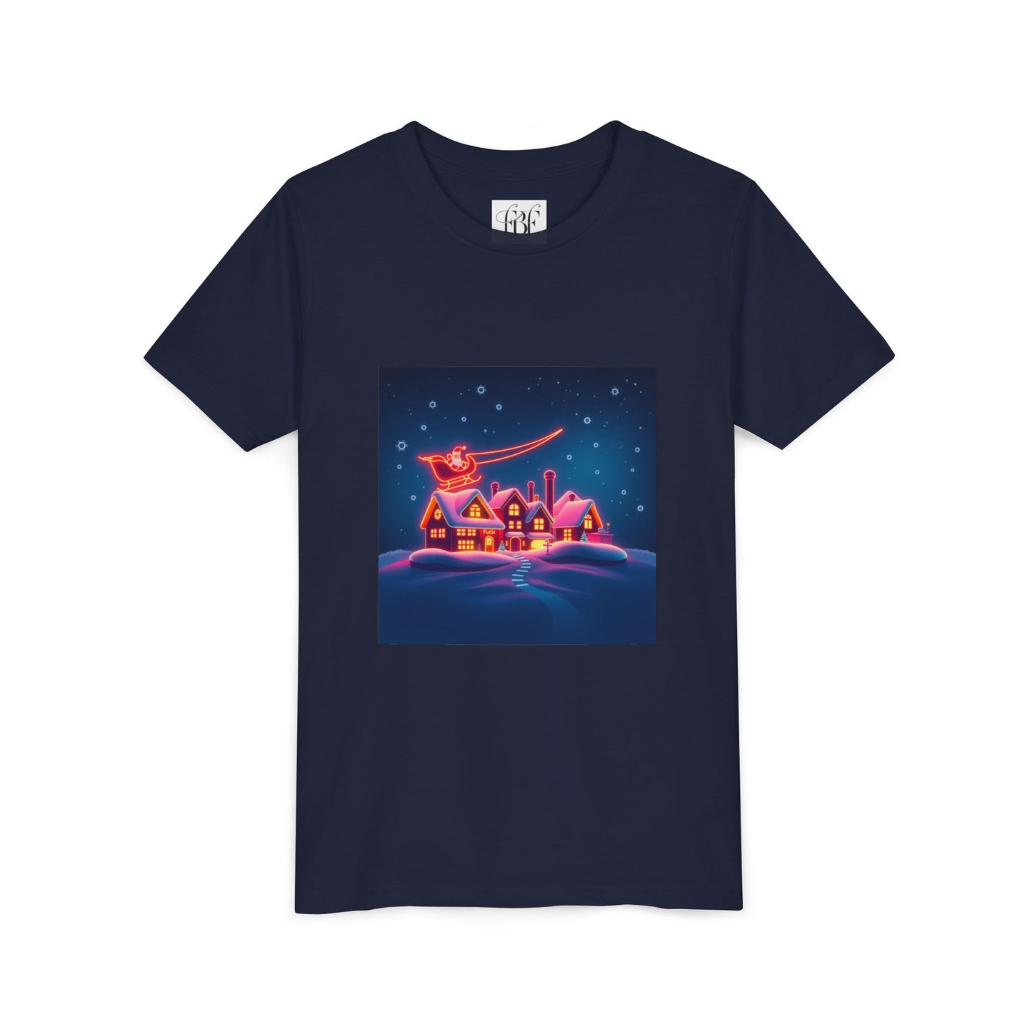 Neon Winter Village Youth Tee — Magical Snowy Night Kids T-Shirt