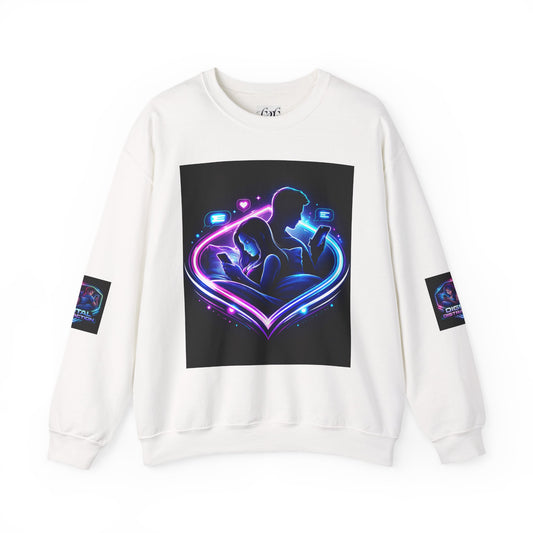 Crewneck Sweatshirt — Neon Couple in Bed Heart Illustration
