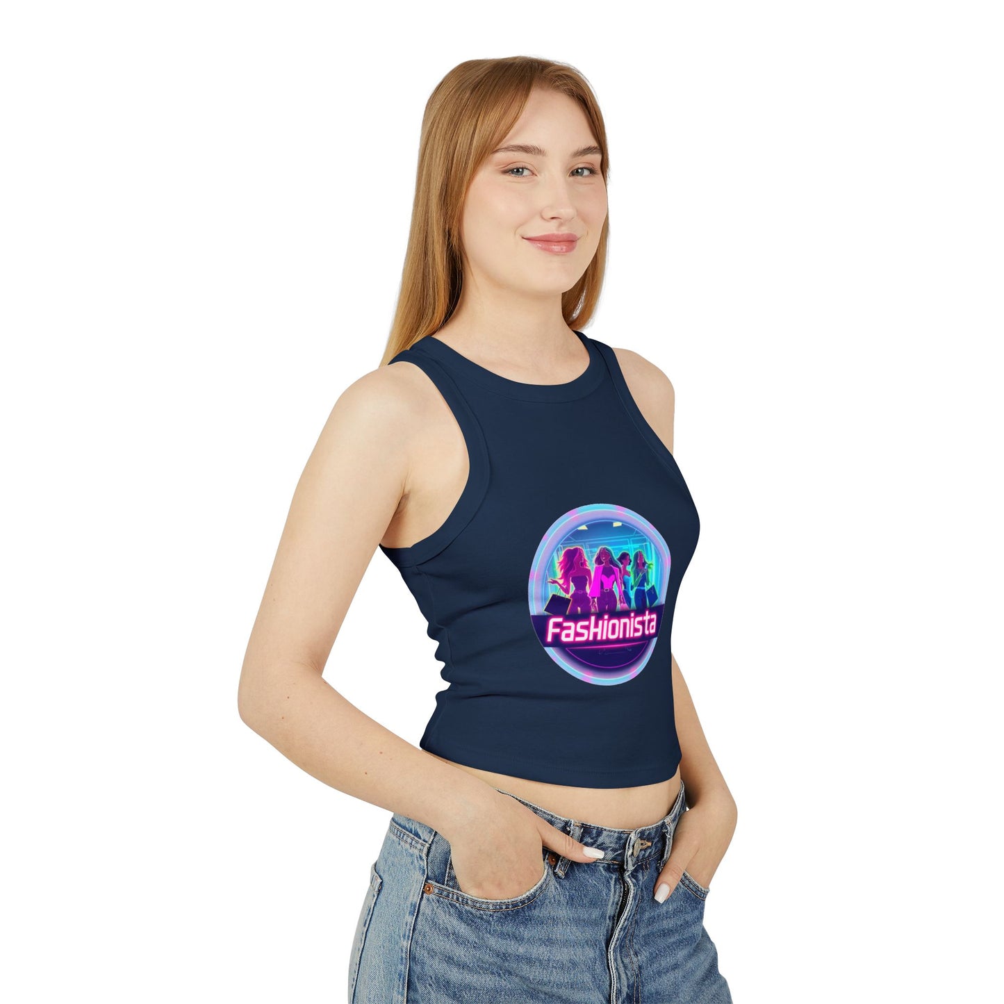 Trendy Women’s Racer Tank Top - Fashionista & Future Design, Stylish Summer Wear, Casual Fit, Festival Outfit, Gift for Her