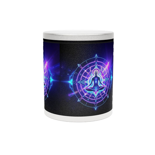 Spiritual Metallic Mug - Meditation Design, Cosmic Coffee Cup, Chakra Gift, Unique Tea Mug, Mindfulness Decor