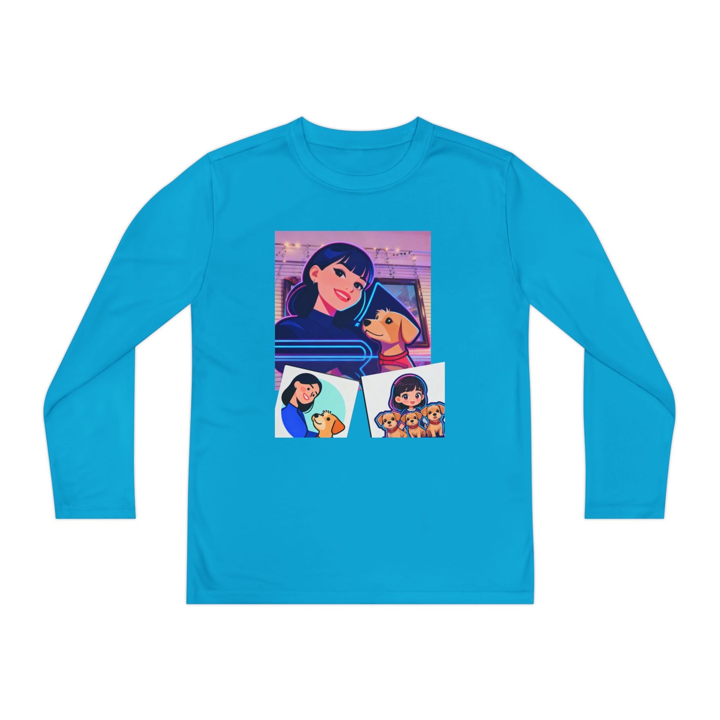 Youth Long Sleeve Tee — Girl Hugging Dog Graphic