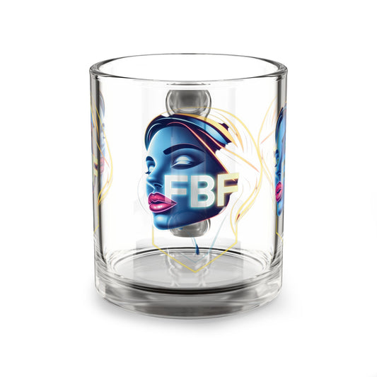 Artistic Glass Mug with FBF Design, Perfect for Coffee Lovers, Unique Gift for Friends, Home Decor, Collectible Cup