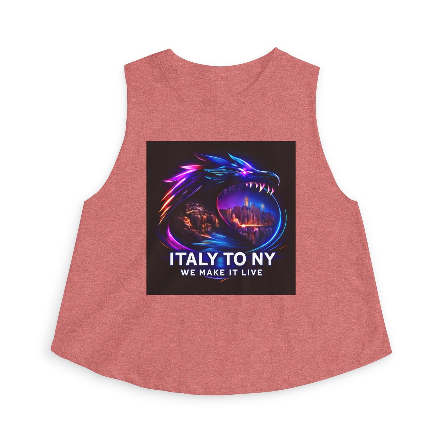 Dragon Logo Crop Top — "Italy to NY We Make It Live" Neon Graphic