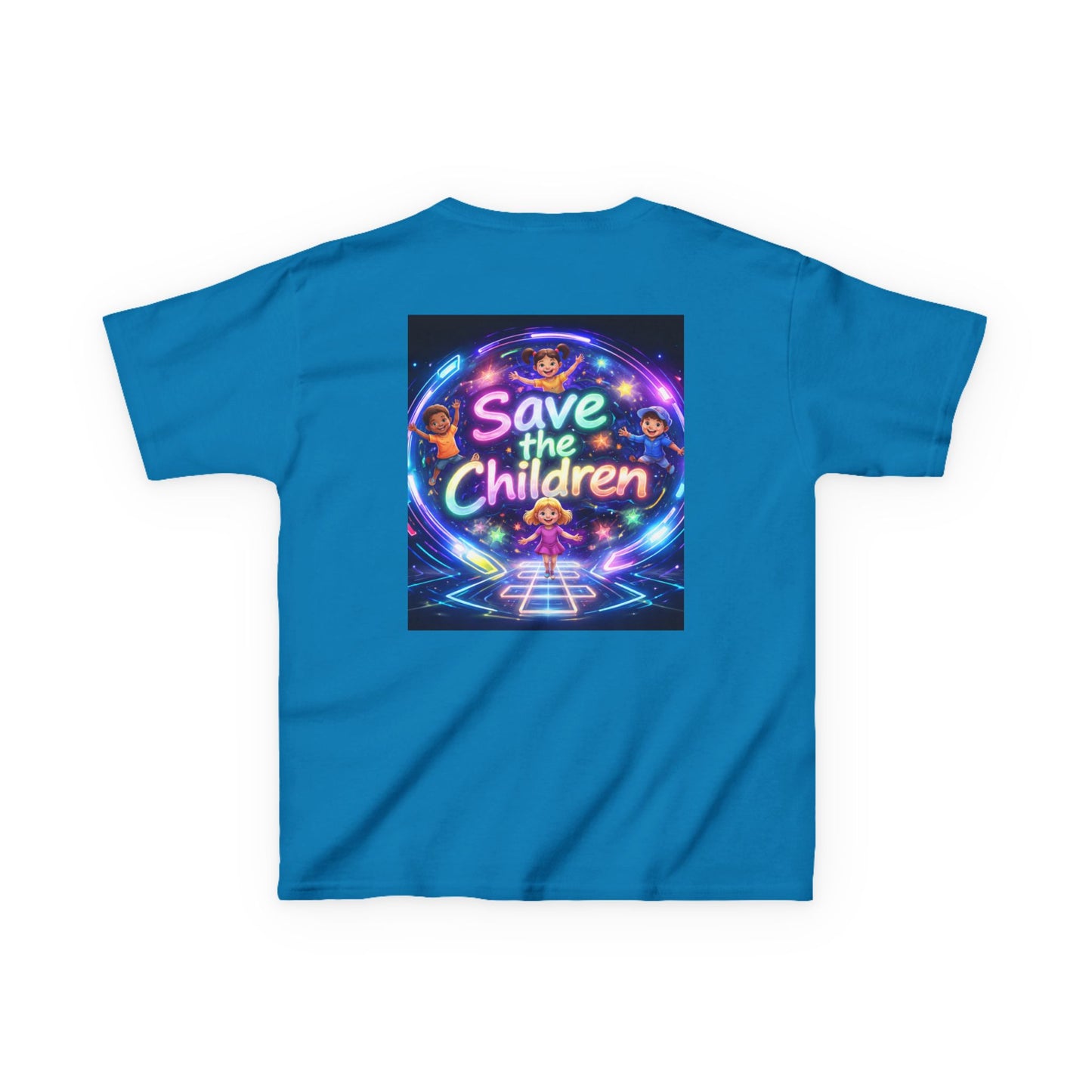 Kids Tee — 'Save the Children' Neon Rainbow Charity Design
