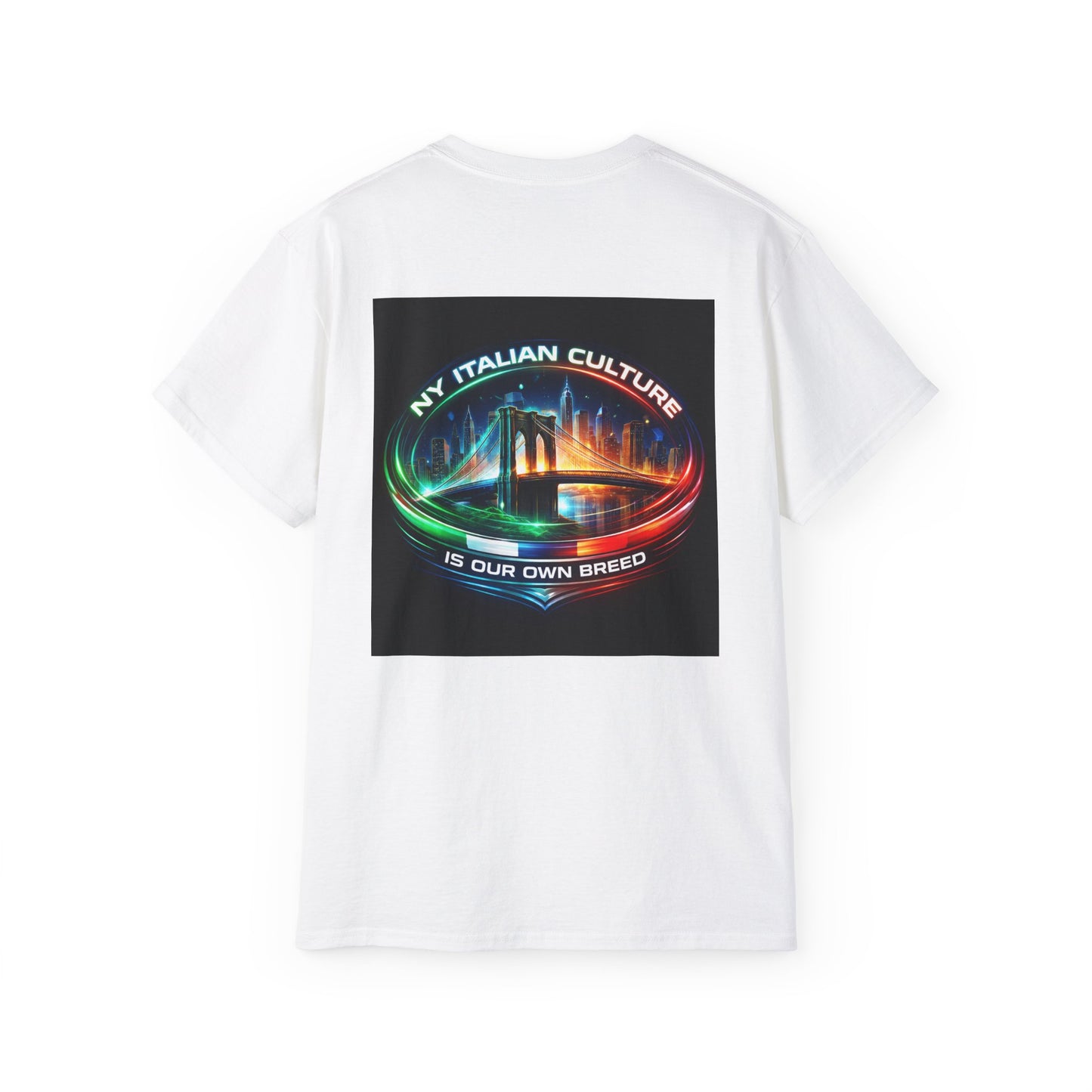 NY Italian Culture T‑Shirt — Retro Neon Brooklyn Bridge Graphic