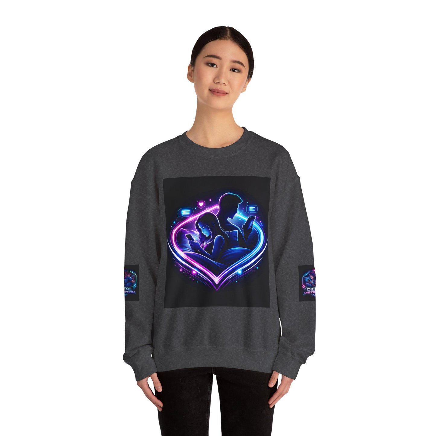 Crewneck Sweatshirt — Neon Couple in Bed Heart Illustration