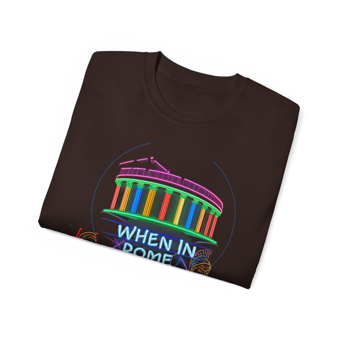 When in Rome Neon Graphic Tee - Roman Gladiator & Colosseum Vintage Style