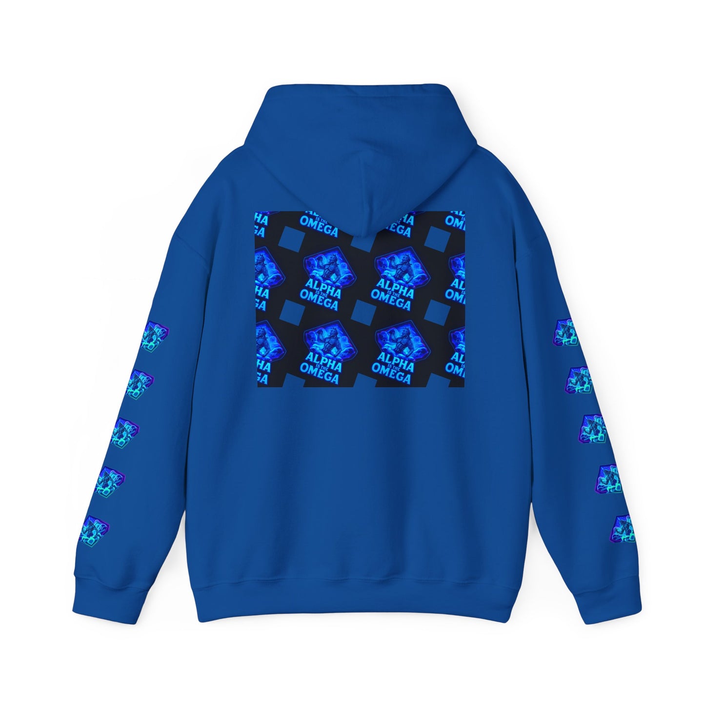 Alpha is the Omega Graphic Hoodie — Blue Retro Logo Pullover