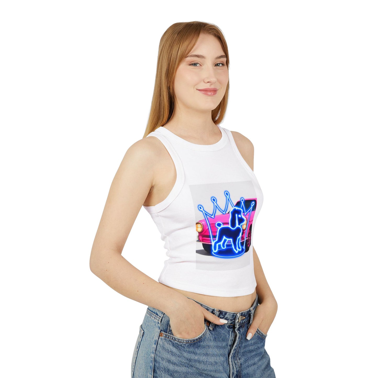 Neon Crowned Dog Racer Tank Top | Women's Casual Wear, Summer Clothing, Beach Gear, Animal Lover Gift, Fashion Statement