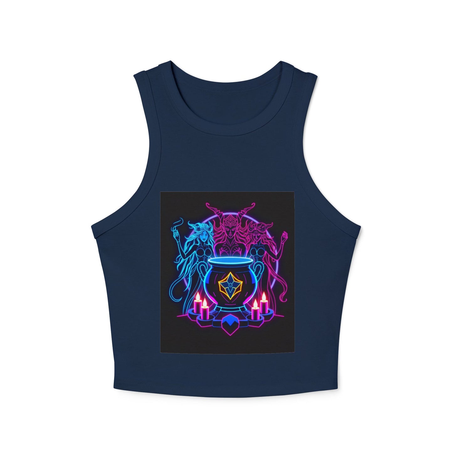 Witchy Neon Cauldron Tank Top - Occult Retro Graphic Racerback