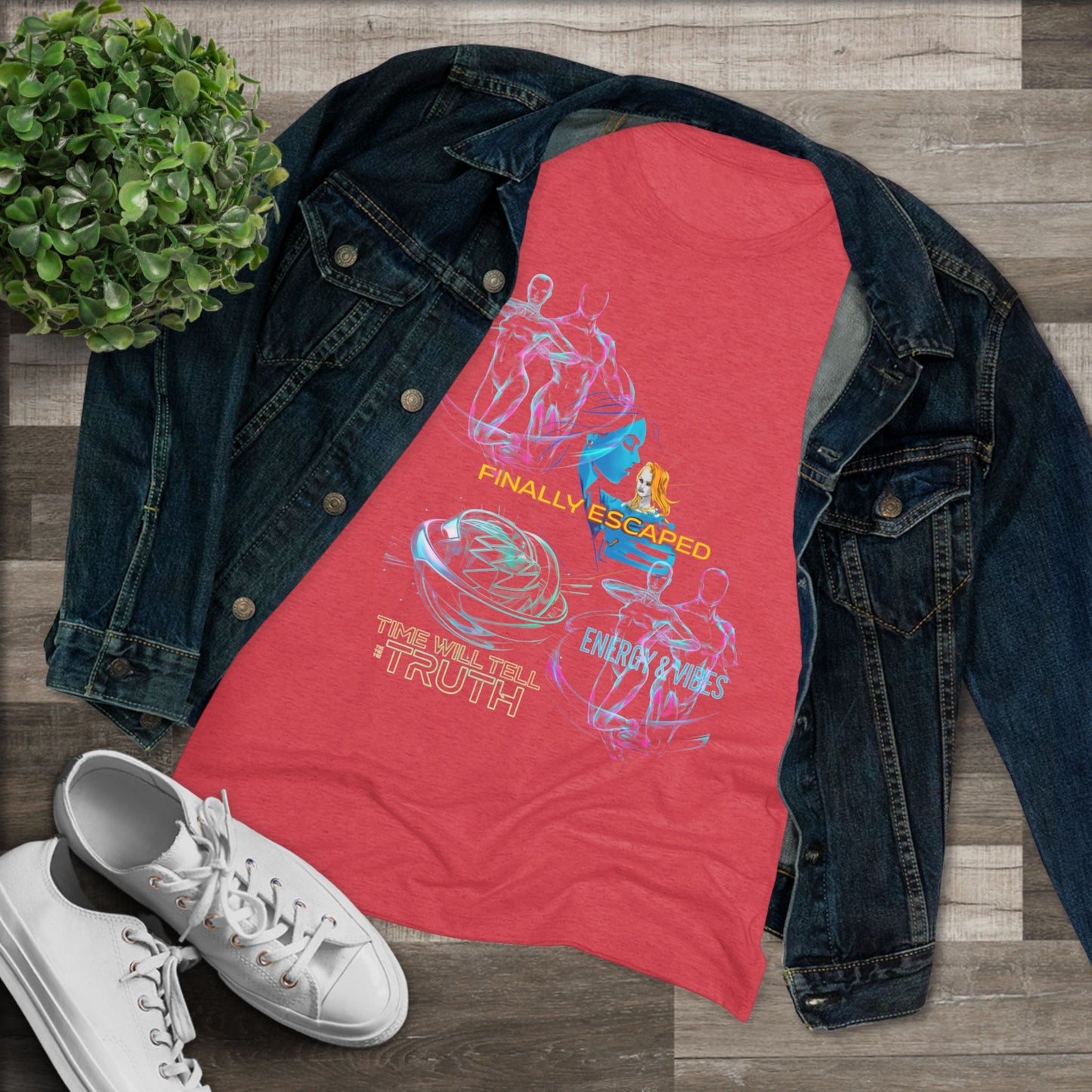 “No Breadcrumbs Unless on a Cutlet” Womens Tee — Funny Neon Cat & Rooster Graphic T-Shirt