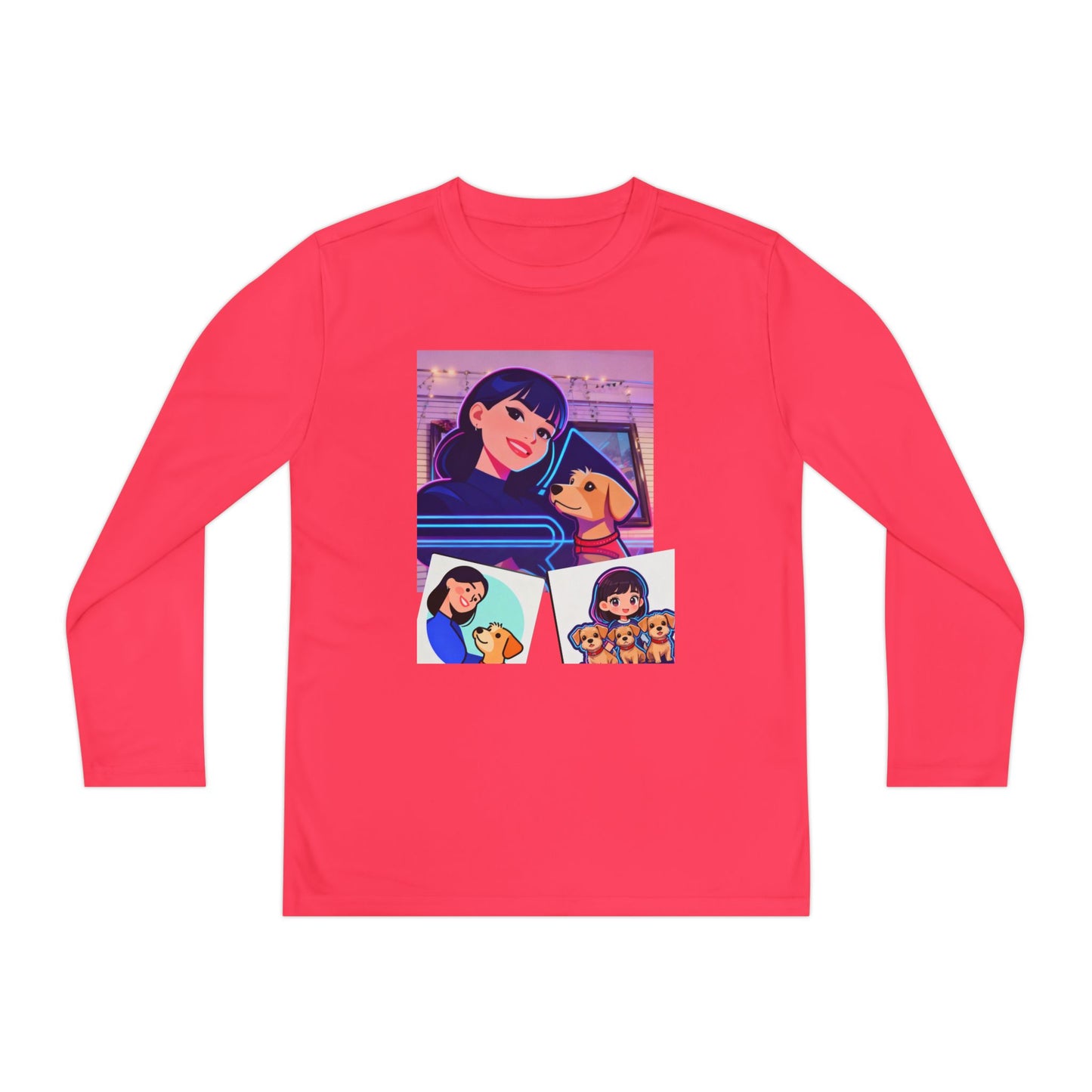 Youth Long Sleeve Tee — Girl Hugging Dog Graphic