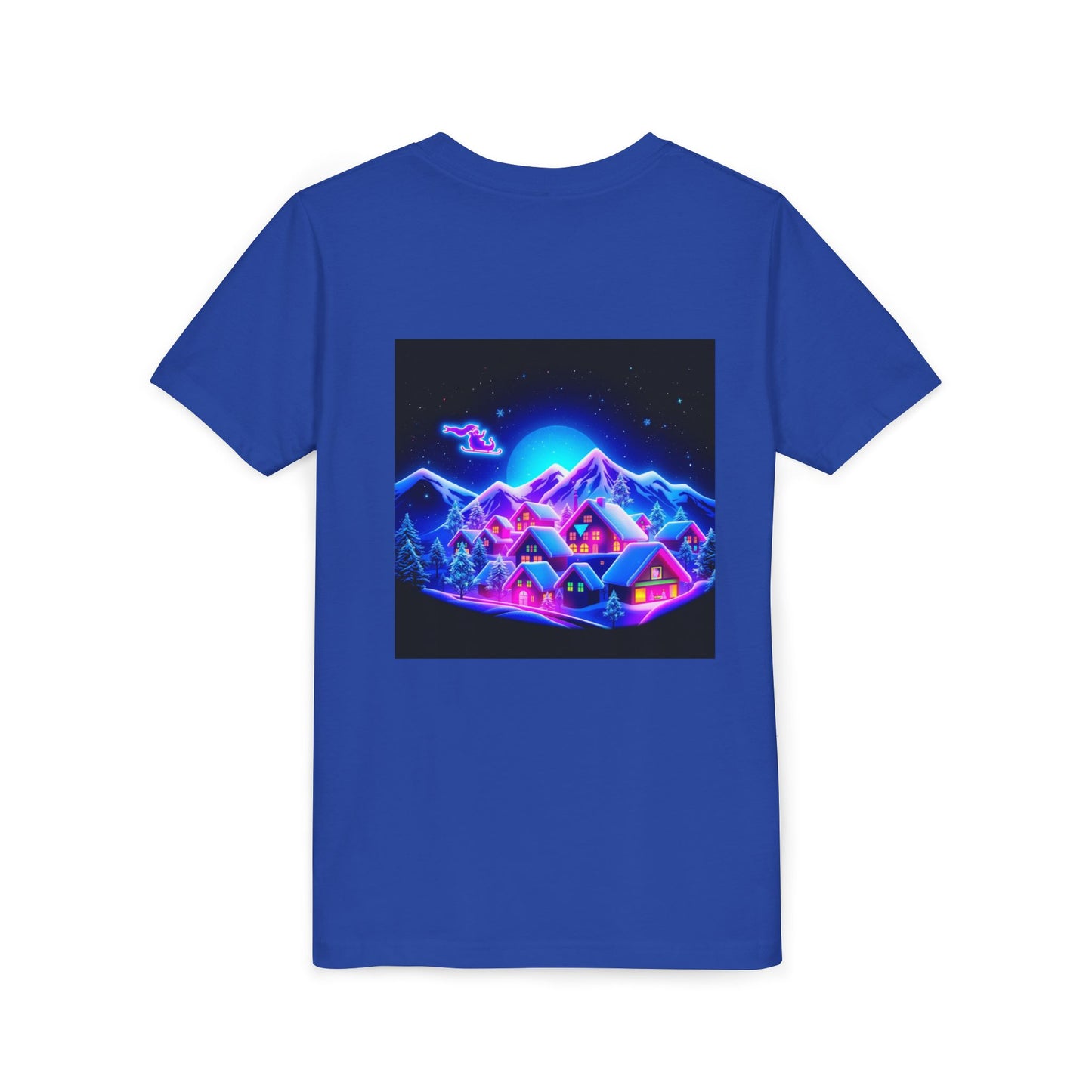 Neon Winter Village Youth Tee — Magical Snowy Night Kids T-Shirt