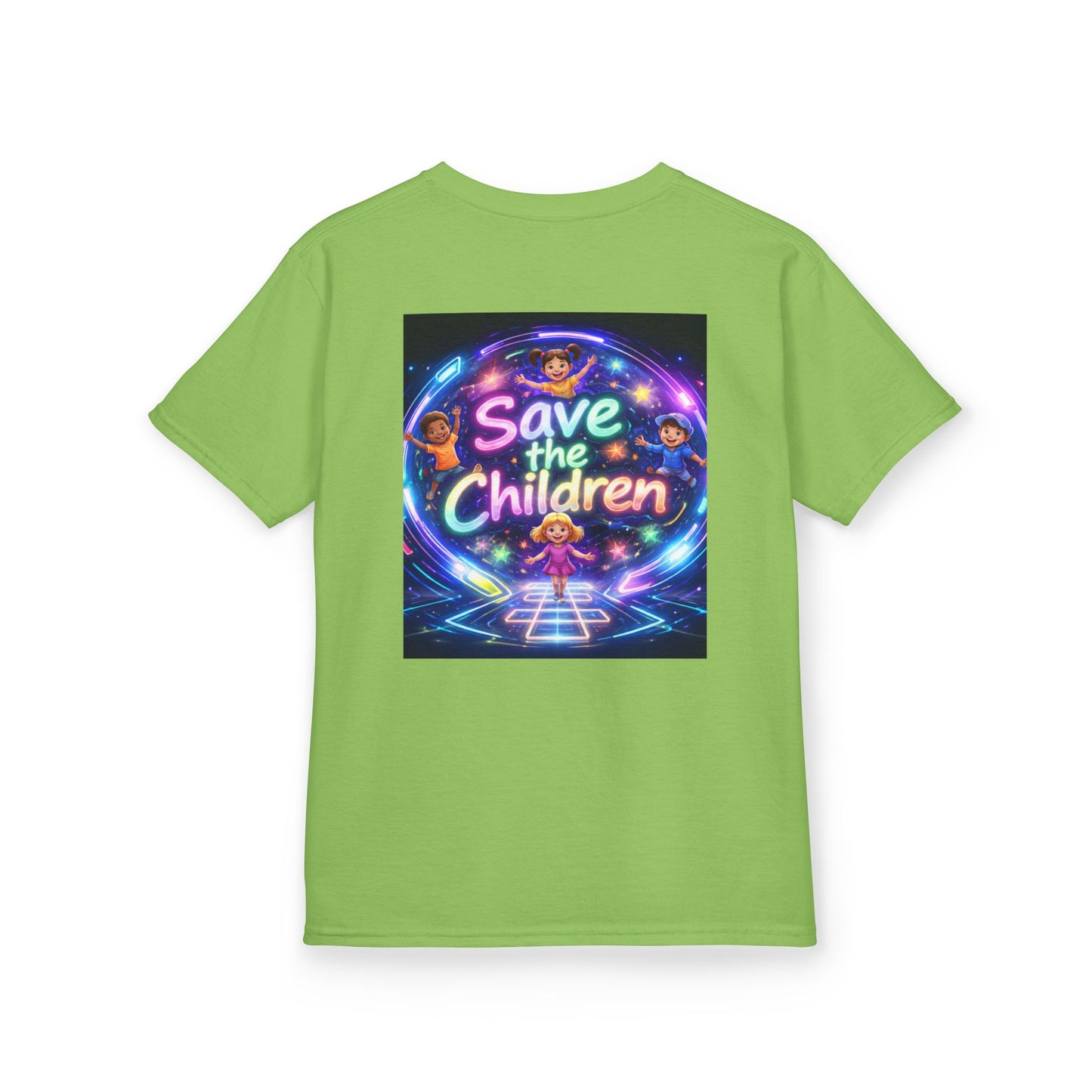 Kids Tee — 'Save the Children' Neon Rainbow Charity Design
