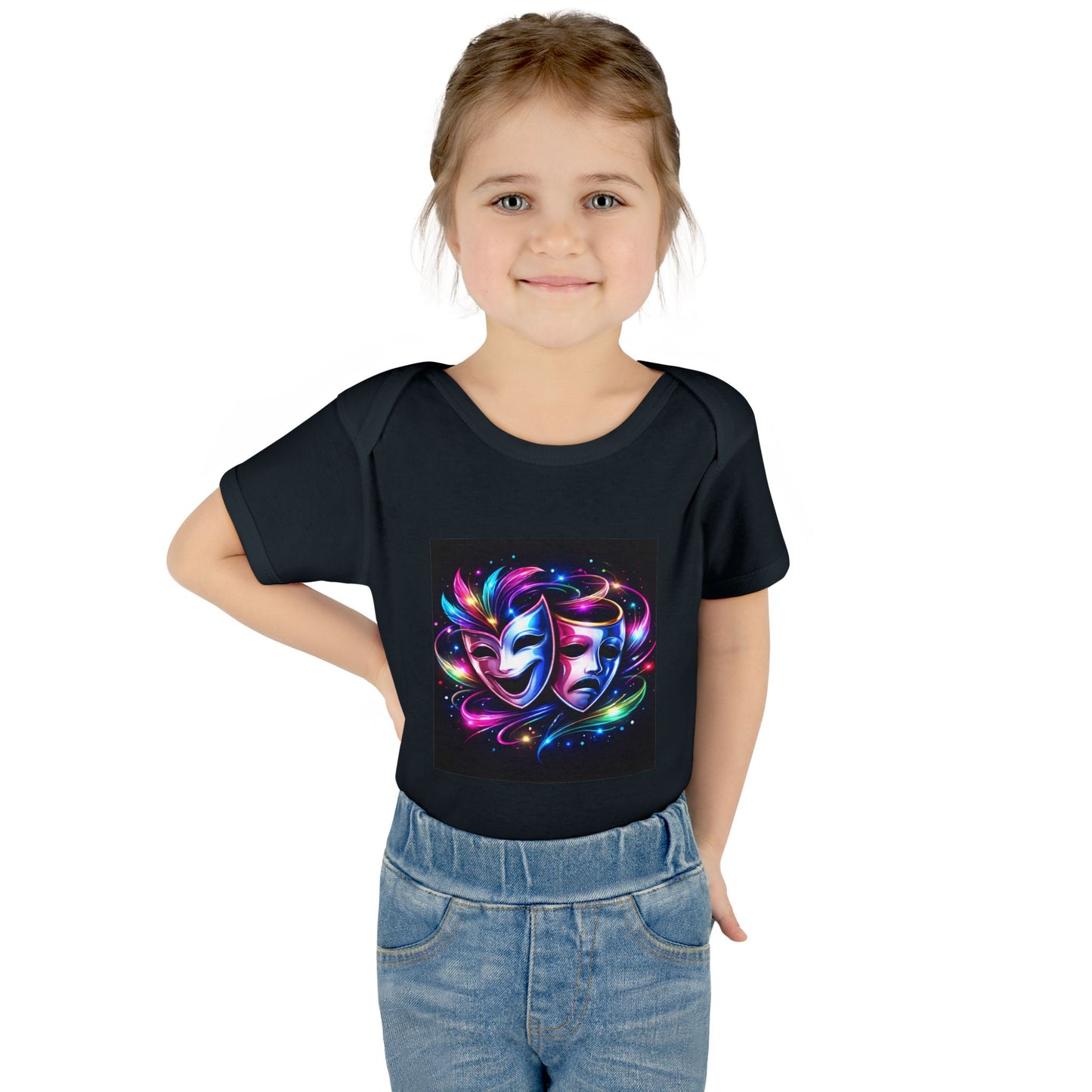 Neon Theatre Masks Infant Bodysuit — Colorful Drama Baby Onesie