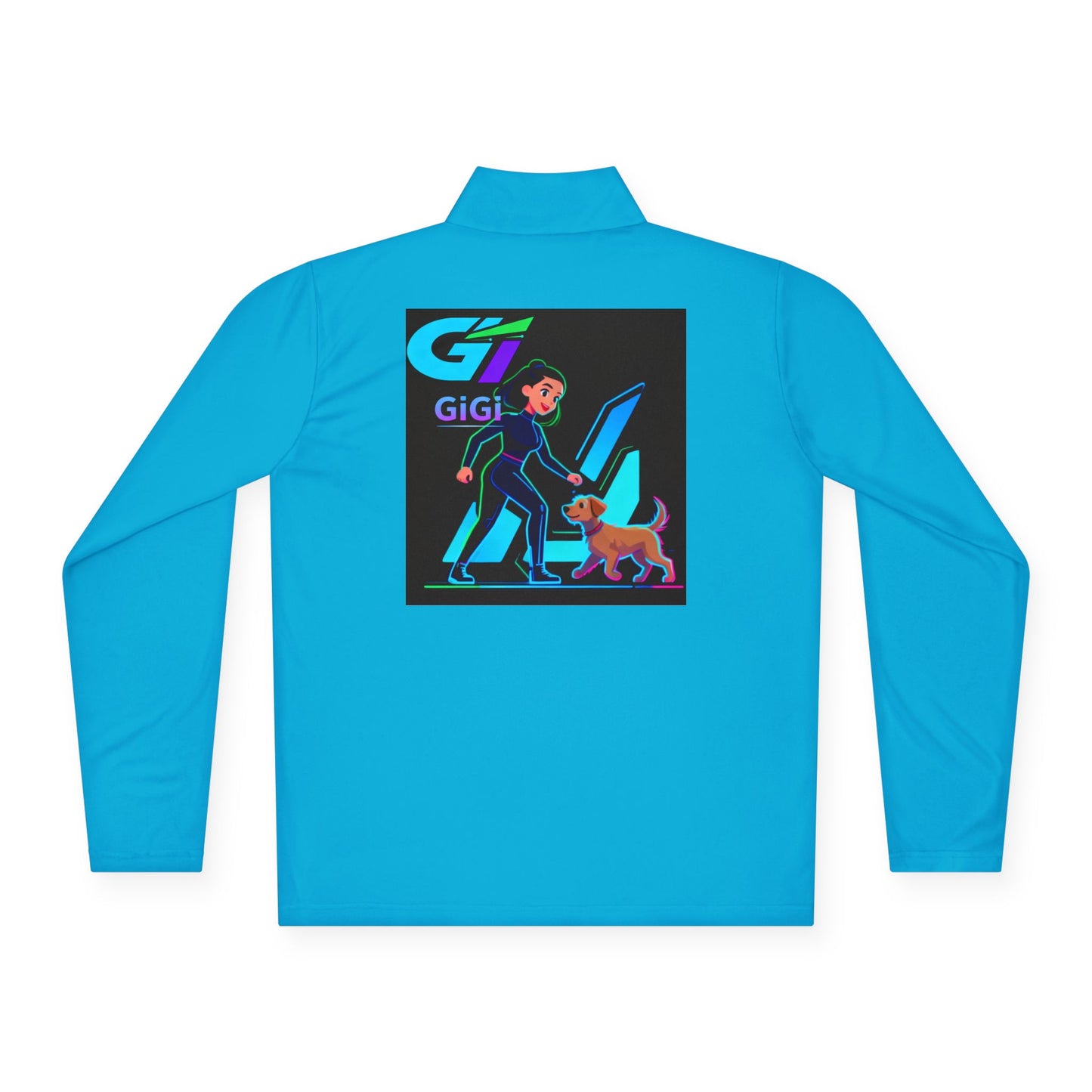 GiGi Logo Quarter-Zip Pullover — Neon Retro Dog Walker Design