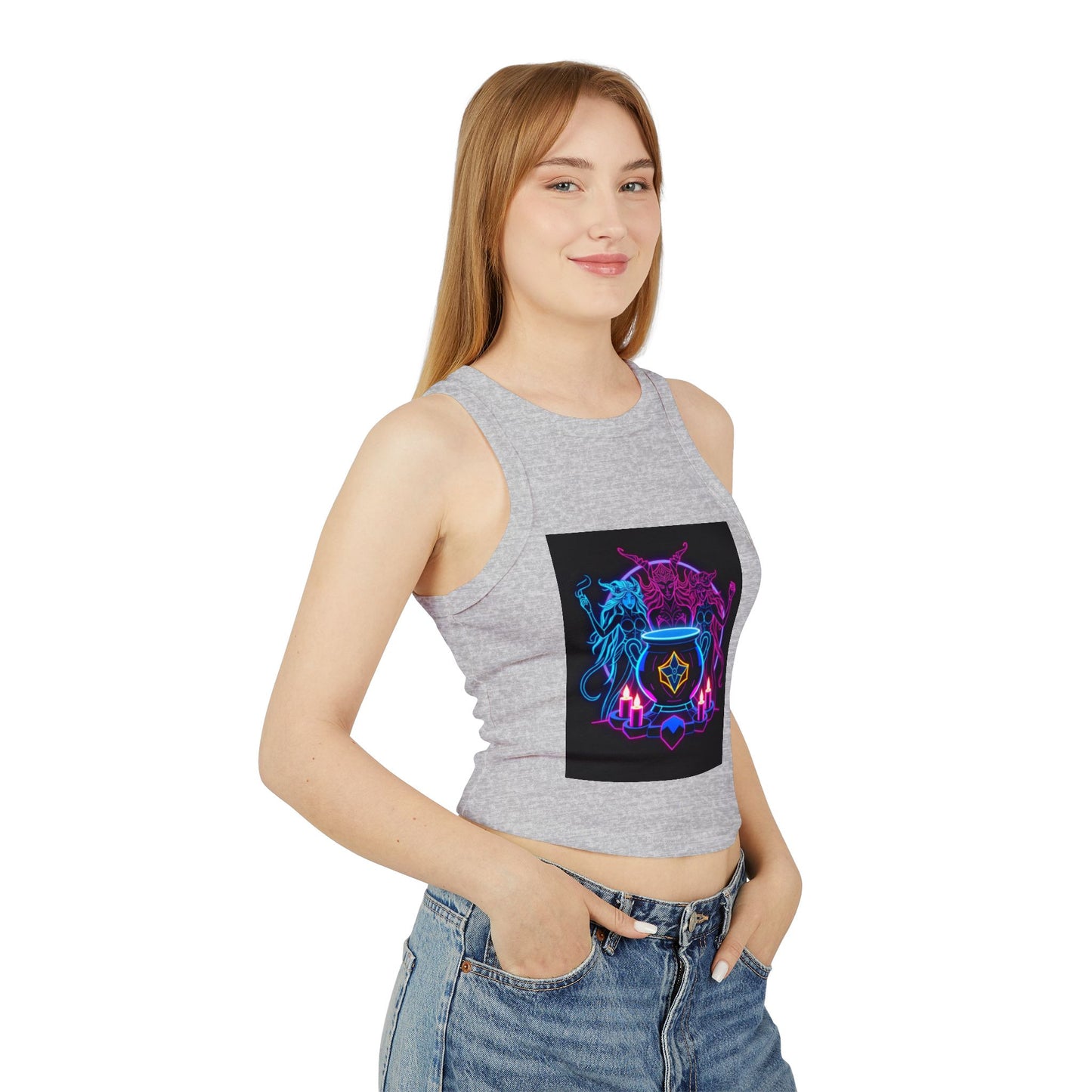 Witchy Neon Cauldron Tank Top - Occult Retro Graphic Racerback