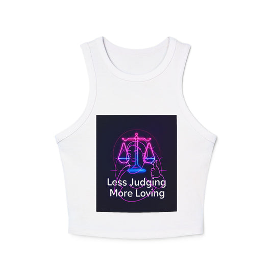 Racer Tank — 'Less Judging More Loving' Neon Libra Graphic Tank Top