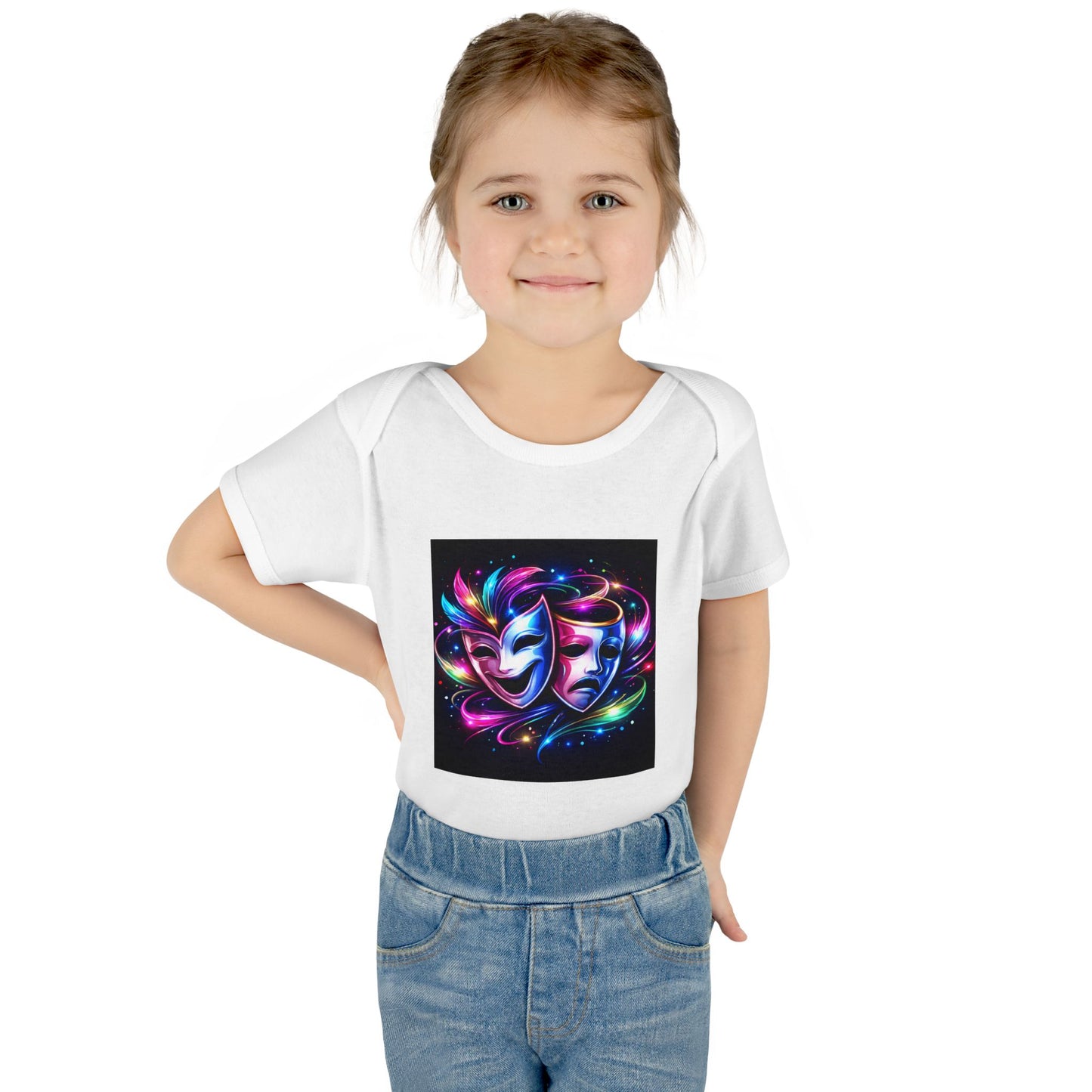 Neon Theatre Masks Infant Bodysuit — Colorful Drama Baby Onesie