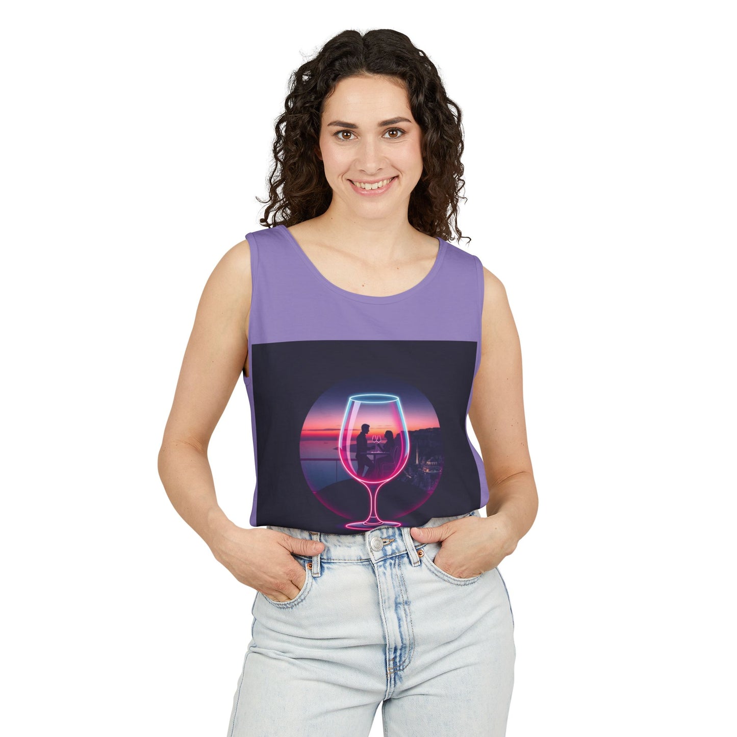 Sunset Vibes Tank Top, Casual Summer Wear, Beach Apparel, Wine Lover Gift, Travel Fashion