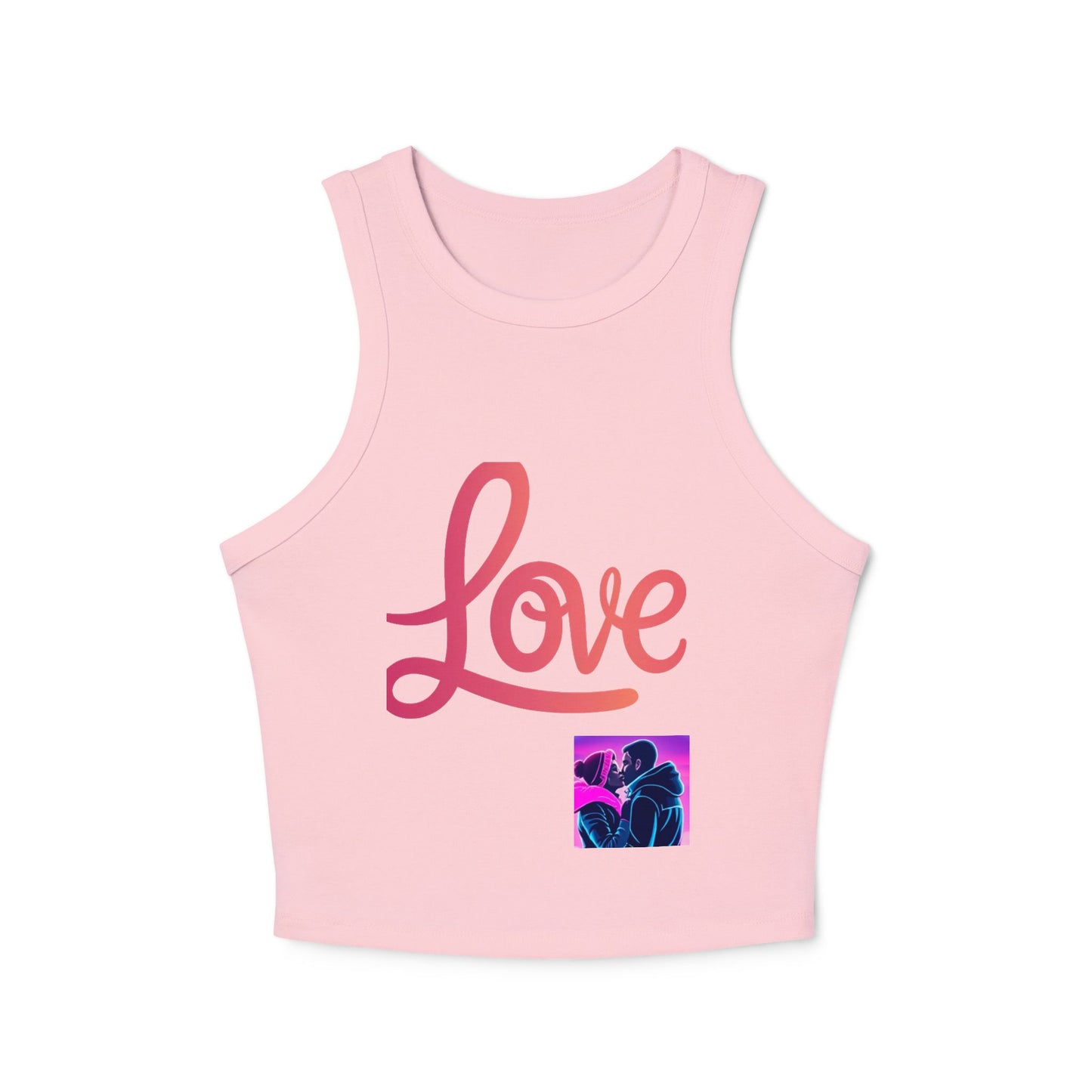 Love Neon Couple Racer Tank Top — Retro Vaporwave Valentine Crop