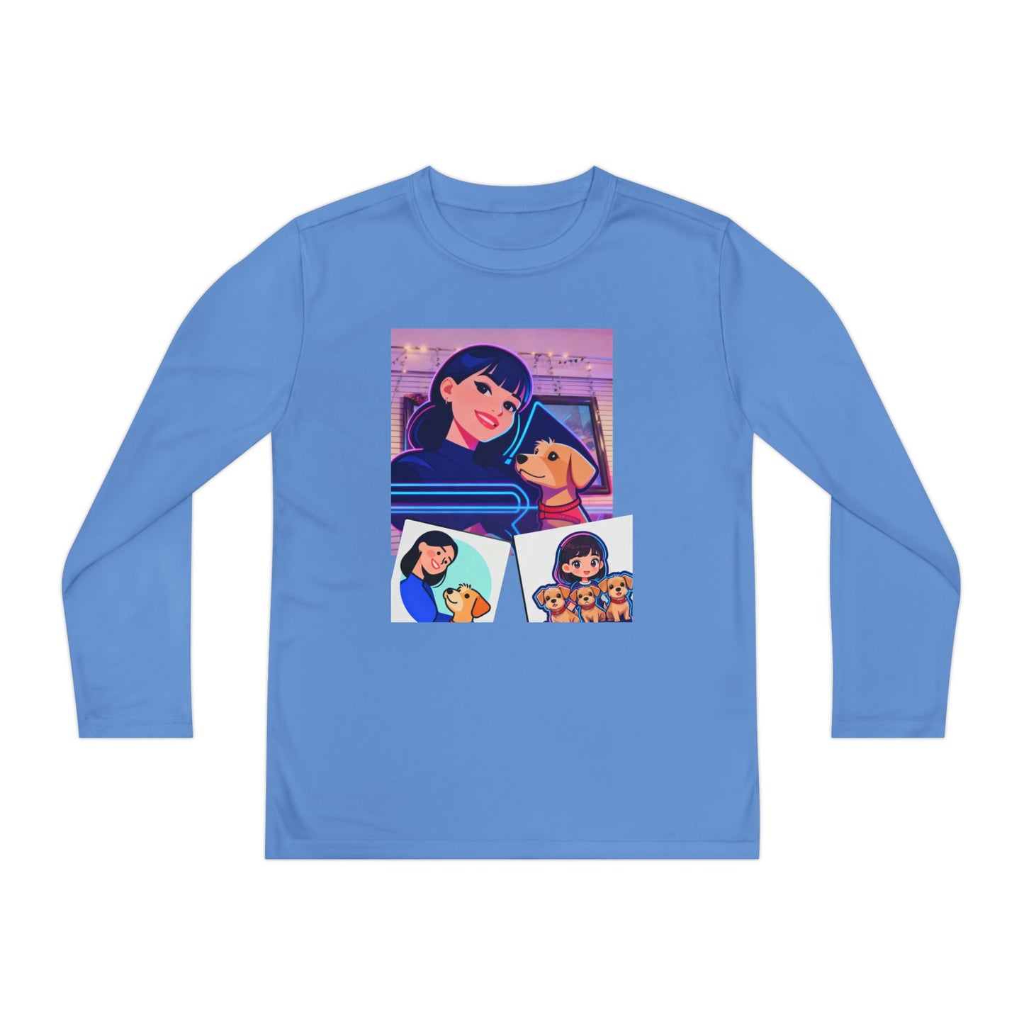 Youth Long Sleeve Tee — Girl Hugging Dog Graphic