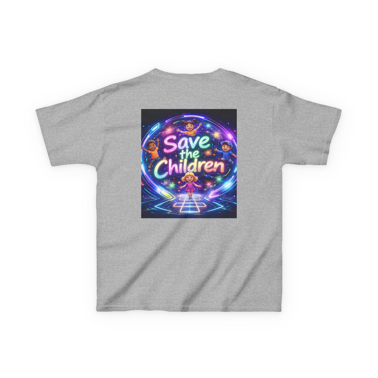 Kids Tee — 'Save the Children' Neon Rainbow Charity Design
