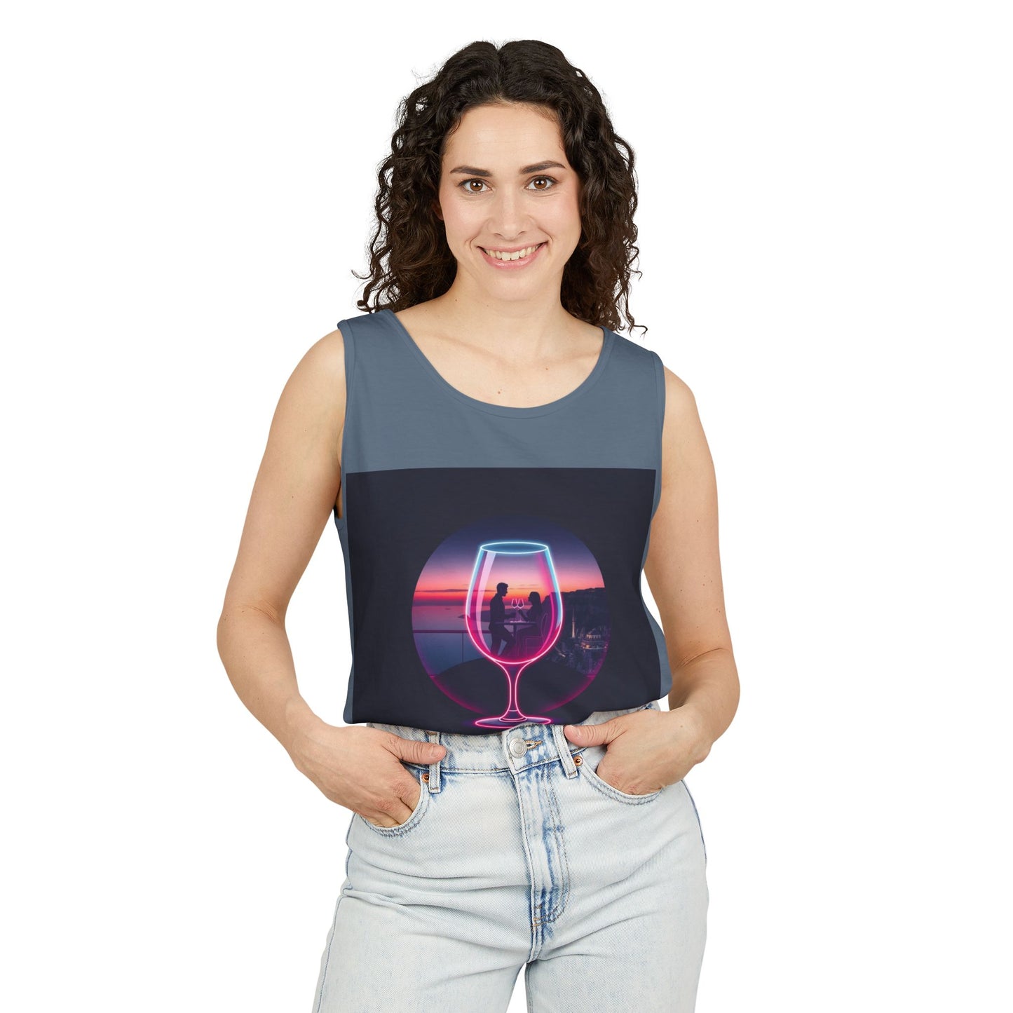 Sunset Vibes Tank Top, Casual Summer Wear, Beach Apparel, Wine Lover Gift, Travel Fashion