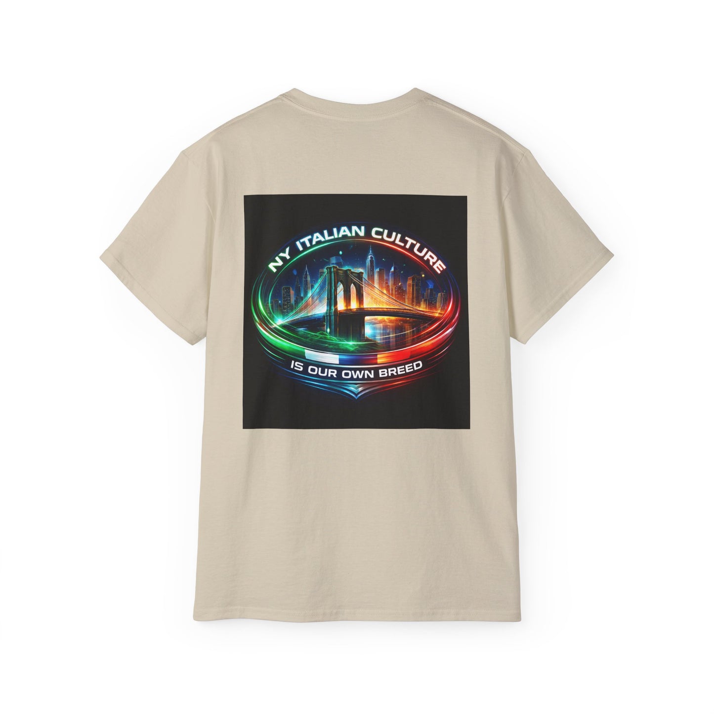 NY Italian Culture T‑Shirt — Retro Neon Brooklyn Bridge Graphic