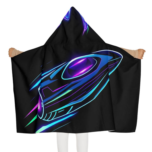 Youth Hooded Towel - Neon Speed Boat Design for Fun Summer Adventures